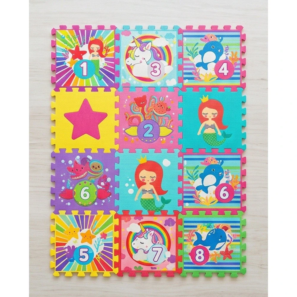 Rainbow Dreams Hopscotch Play Mat Kids 8 Piece Interlocking Foam Mermaid Unicorn